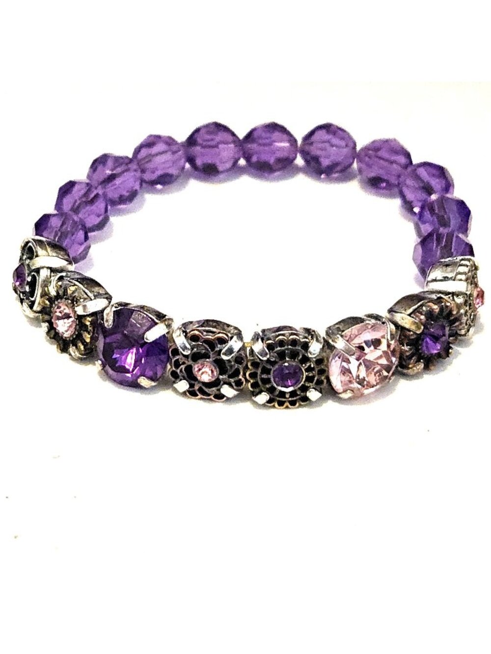 Avon Vintage Silver, Pink & Purple Stretch Bracelet